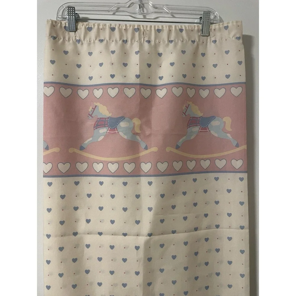 Vintage Shower Curtain Rocking Horse Blue Hearts Pink Granny Grannycore Cottage